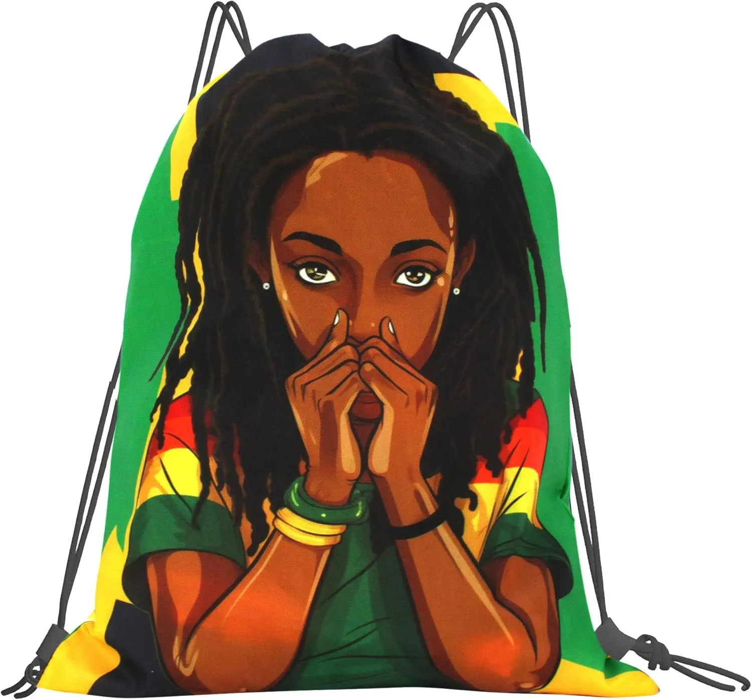 Man and Women Drawstring Backpack Waterproof Gym Sports Trave String Bag Cheer Bag Jamaican Afro Rasta（Girl 5pcs）