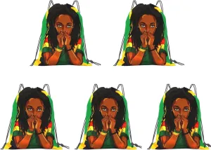 Man and Women Drawstring Backpack Waterproof Gym Sports Trave String Bag Cheer Bag Jamaican Afro Rasta（Girl 5pcs）