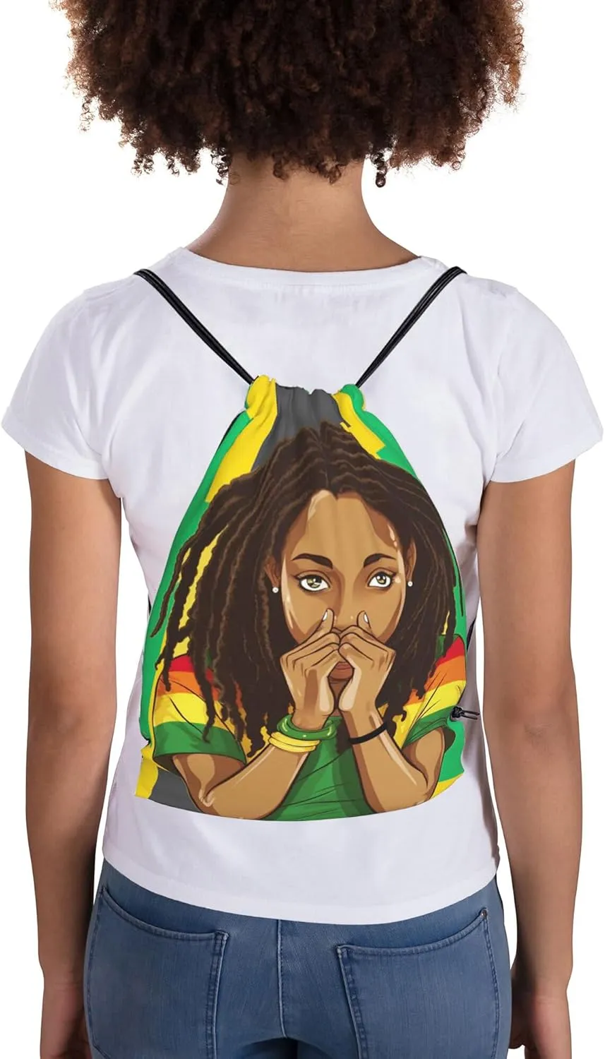 Man and Women Drawstring Backpack Waterproof Gym Sports Trave String Bag Cheer Bag Jamaican Afro Rasta（Girl 5pcs）