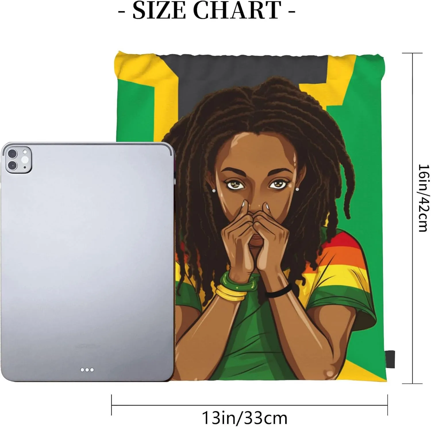 Man and Women Drawstring Backpack Waterproof Gym Sports Trave String Bag Cheer Bag Jamaican Afro Rasta（Girl 5pcs）