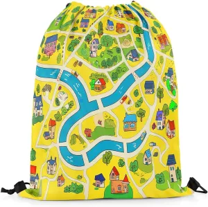Manfei Rustic Countryside Drawstring Backpack,Suburb House Tree River Hand Graffiti Drawstring Bag,Yellow Nature Roadway Landscape Draw String Bag Gym Packs Large Capacity,Lightweight