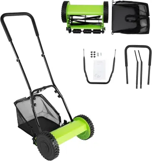 Manual Lawn Mower, 12 Inch 5 Blade Lawn Mower with 6 Gal Collection Bag, Adjustable Cutting Grass Height Push Mower for Sidewalks, Driveways, Courtyards, Gardens