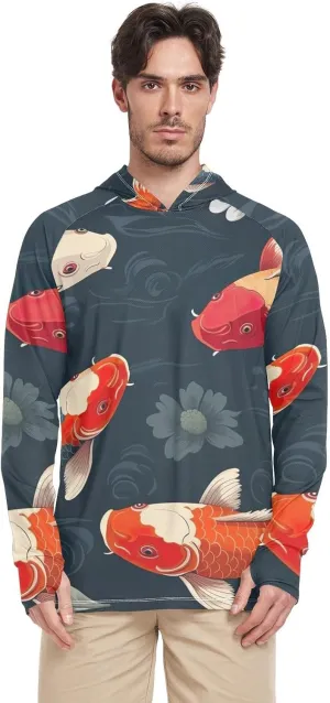 Many Koi Fishes Blue Uv Blocking Clothing, Lightweight Hoodies for Summer, UPF 50  Long Sleeve Outdoor Shirt Men