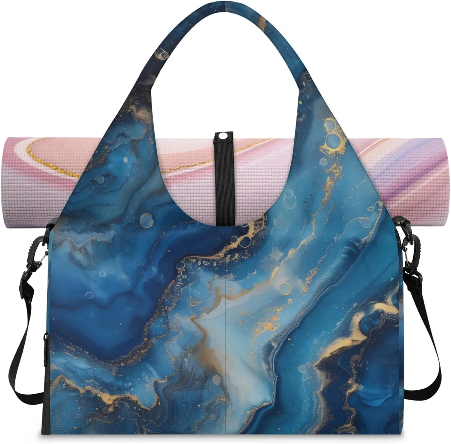 Marble Pattern Paper Gym Bag Yoga Mat Tote for Women with Shoes Compartment Lightweight Duffle Travel Carrier Wet Dry Storage Pockets Adjustable Pilates Mats Shoulder Bags for Sport Swim