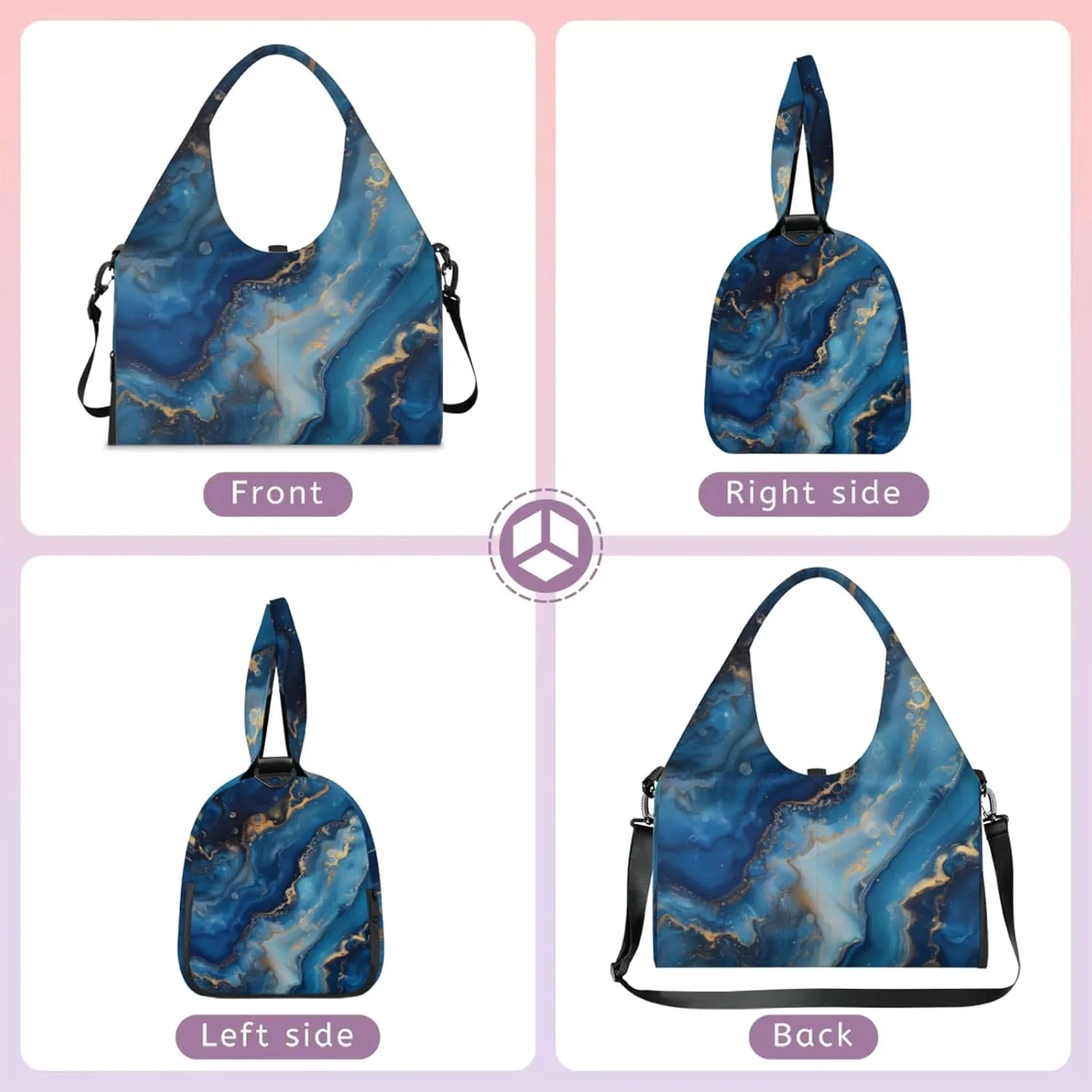 Marble Pattern Paper Gym Bag Yoga Mat Tote for Women with Shoes Compartment Lightweight Duffle Travel Carrier Wet Dry Storage Pockets Adjustable Pilates Mats Shoulder Bags for Sport Swim