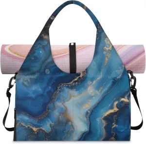 Marble Pattern Paper Gym Bag Yoga Mat Tote for Women with Shoes Compartment Lightweight Duffle Travel Carrier Wet Dry Storage Pockets Adjustable Pilates Mats Shoulder Bags for Sport Swim
