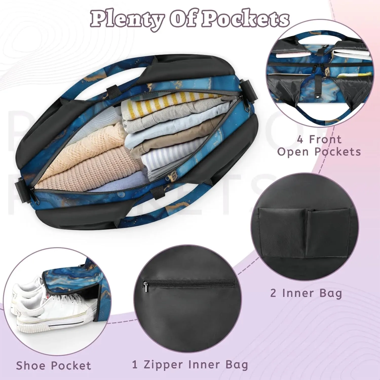 Marble Pattern Paper Gym Bag Yoga Mat Tote for Women with Shoes Compartment Lightweight Duffle Travel Carrier Wet Dry Storage Pockets Adjustable Pilates Mats Shoulder Bags for Sport Swim