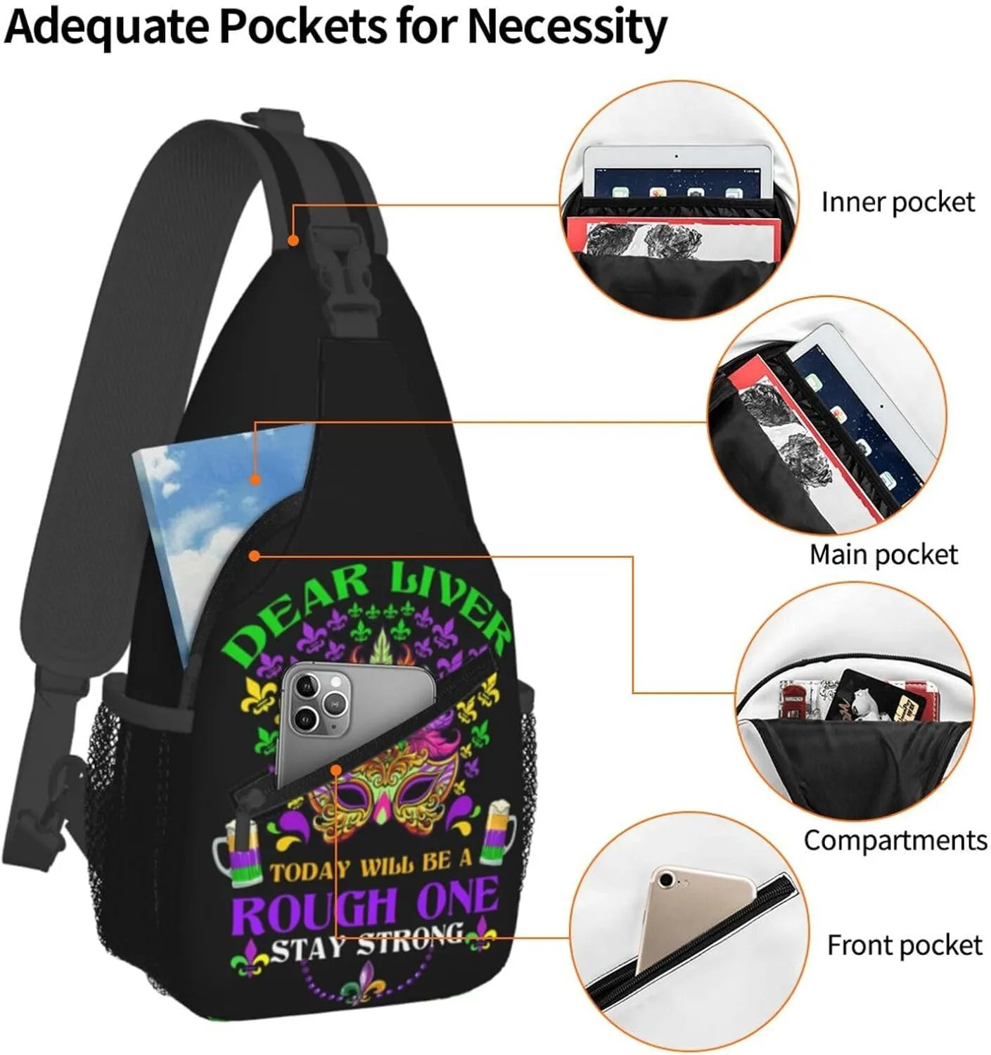 Mardi Gras Dear Liver Today Will Be A Rough One Sling Bag Crossbody Bag Casual Chest Bags Travel Shoulder Backpack