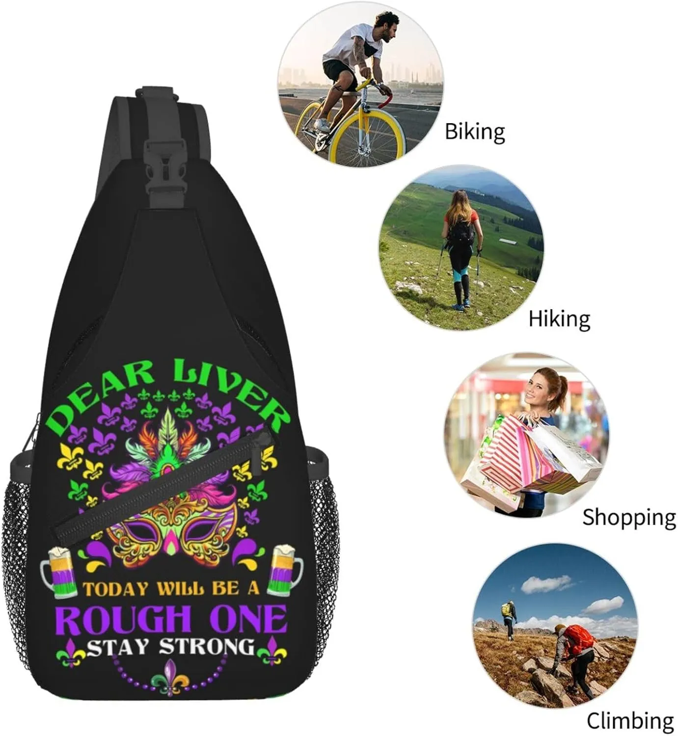 Mardi Gras Dear Liver Today Will Be A Rough One Sling Bag Crossbody Bag Casual Chest Bags Travel Shoulder Backpack