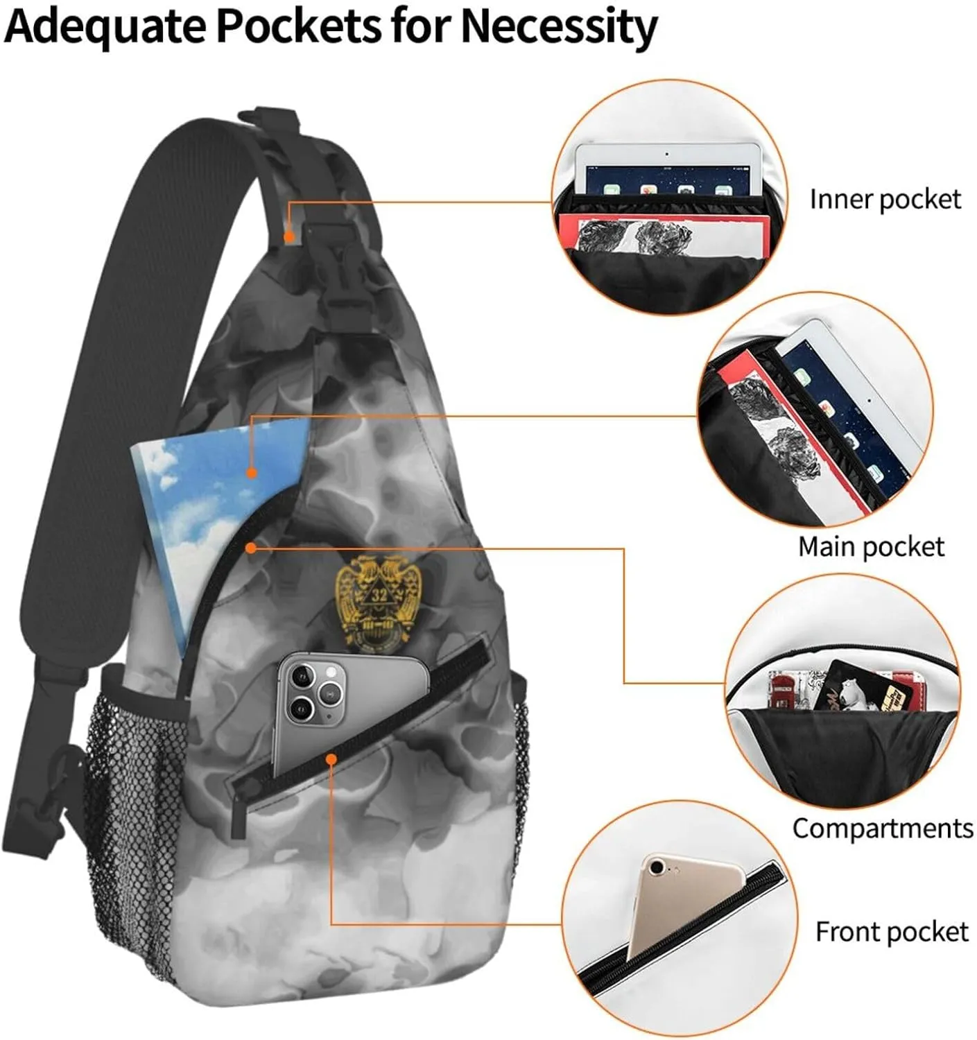 Masonic Series 32nd Degree Masonic Sling Bag Crossbody Backpack Shoulder Casual Daypack Bag for Men Women