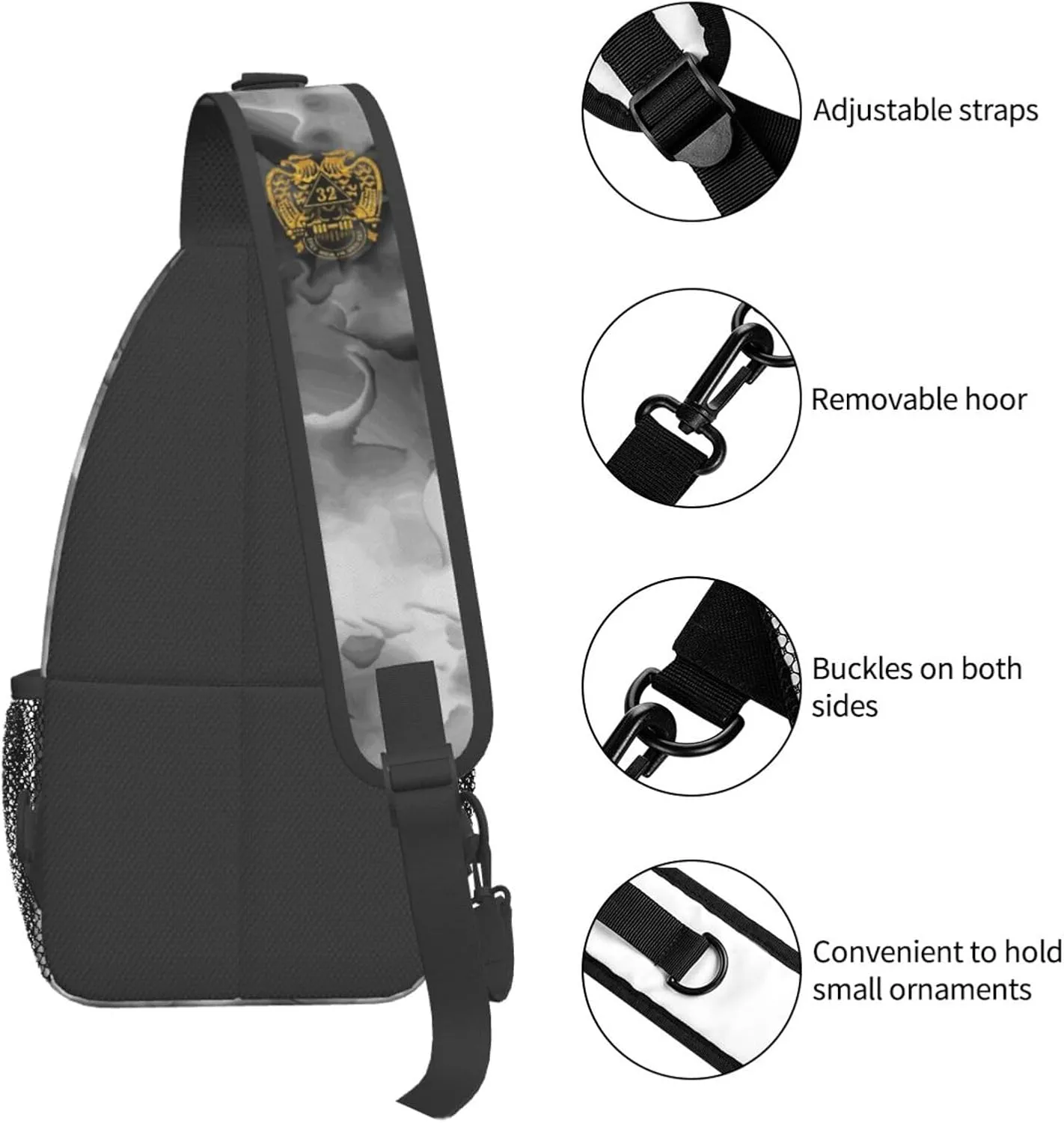 Masonic Series 32nd Degree Masonic Sling Bag Crossbody Backpack Shoulder Casual Daypack Bag for Men Women