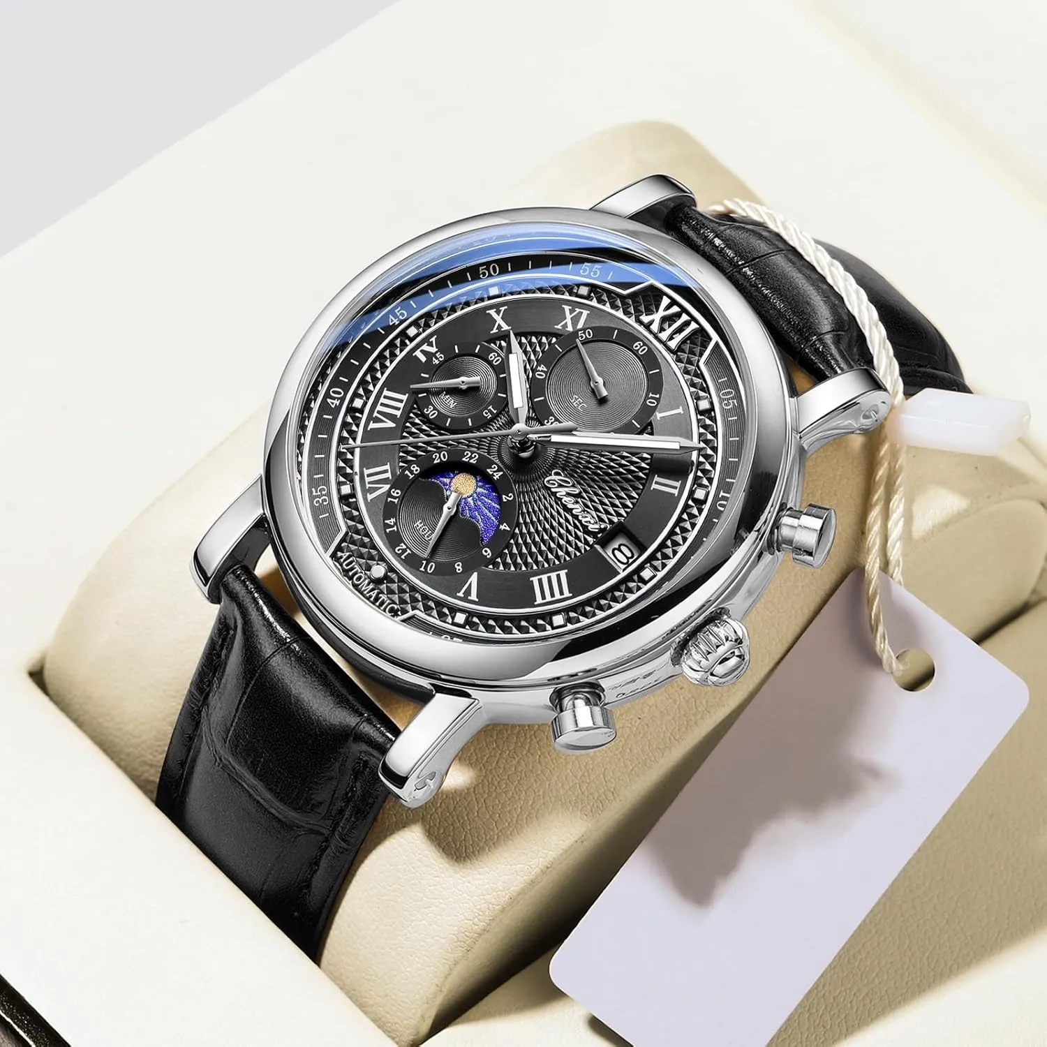 MASTOPMens Quartz Watches Classic Business Leather Waterproof Calendar Dress Analog Casual Wrist Watches
