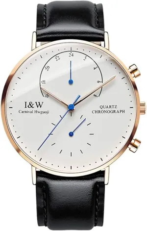 MASTOPMen's Ultra-Thin Outdoor Sport Waterproof Luminous 12/24H Dual Time Classic Business Leather Strap Sapphire Quartz Analog Dress Wrist Watch