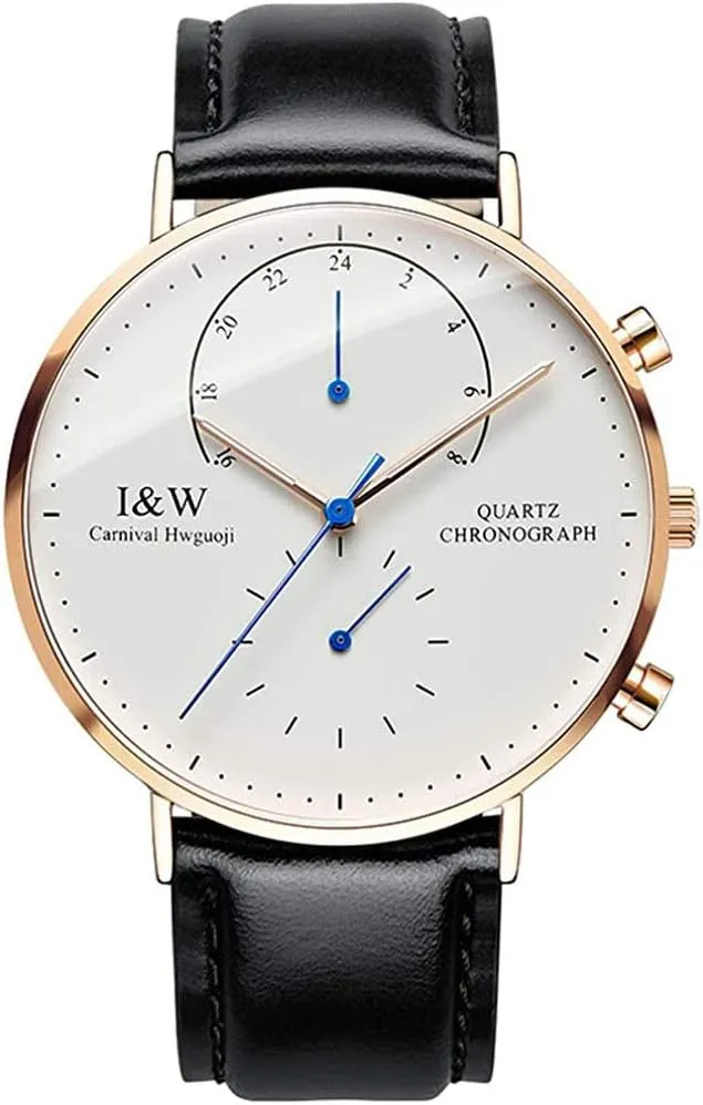 MASTOPMen's Ultra-Thin Outdoor Sport Waterproof Luminous 12/24H Dual Time Classic Business Leather Strap Sapphire Quartz Analog Dress Wrist Watch