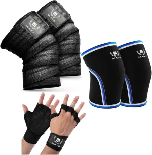 Mava Sports Knee Wraps for Cross Training with Elastic Support   Knee Compression Sleeves   Ventilated Workout Gloves with Integrated Wrist Wraps and Full Palm Silicone Padding for Men & Women