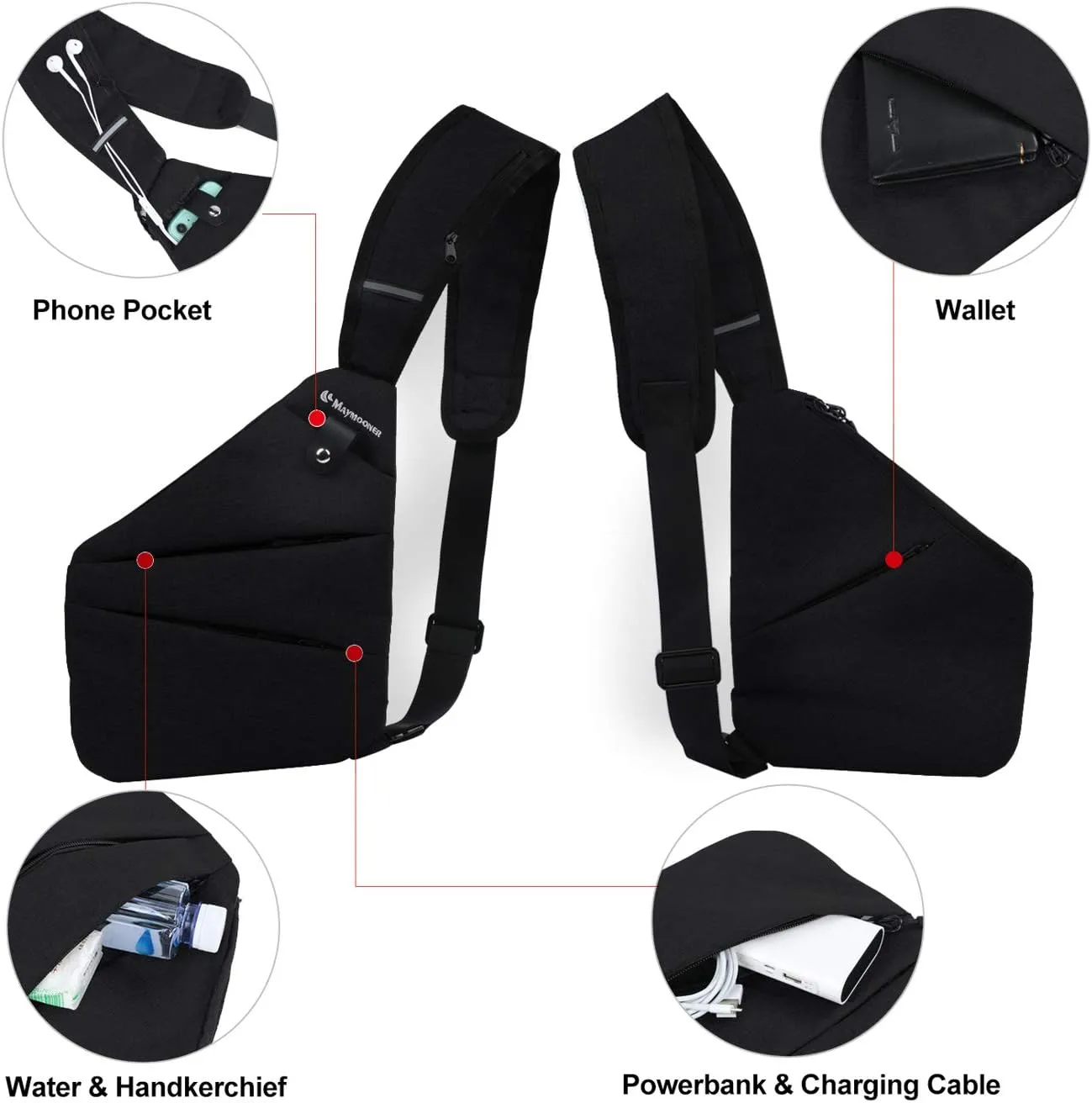MAYMOONER Men Small Sling Shoulder Crossbody Bag Anti-theft One Strap Casual Chest Bags Slim Backpack Outdoor Hiking Biking