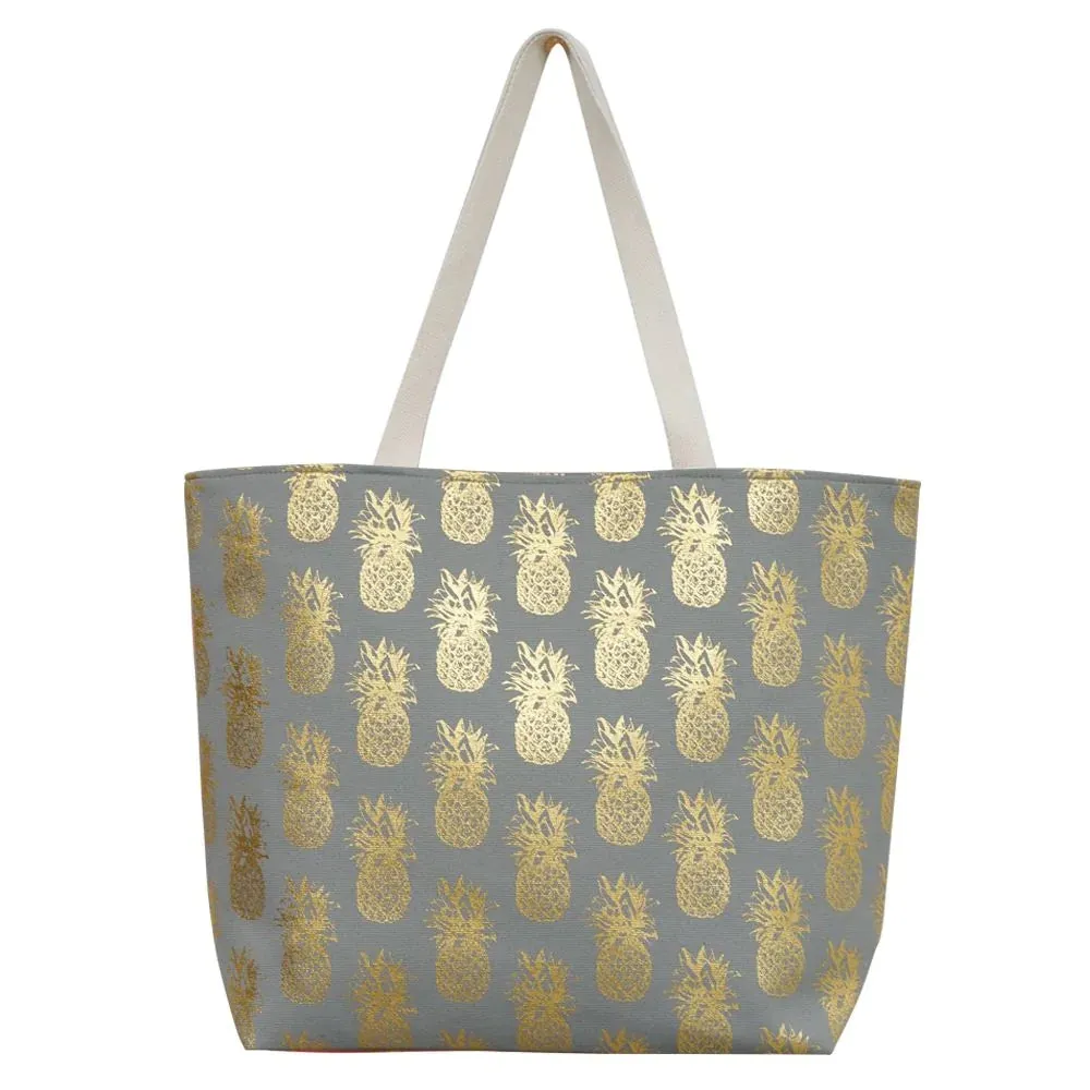 MB0134 Gold Foil Pineapple Beach Tote Bag