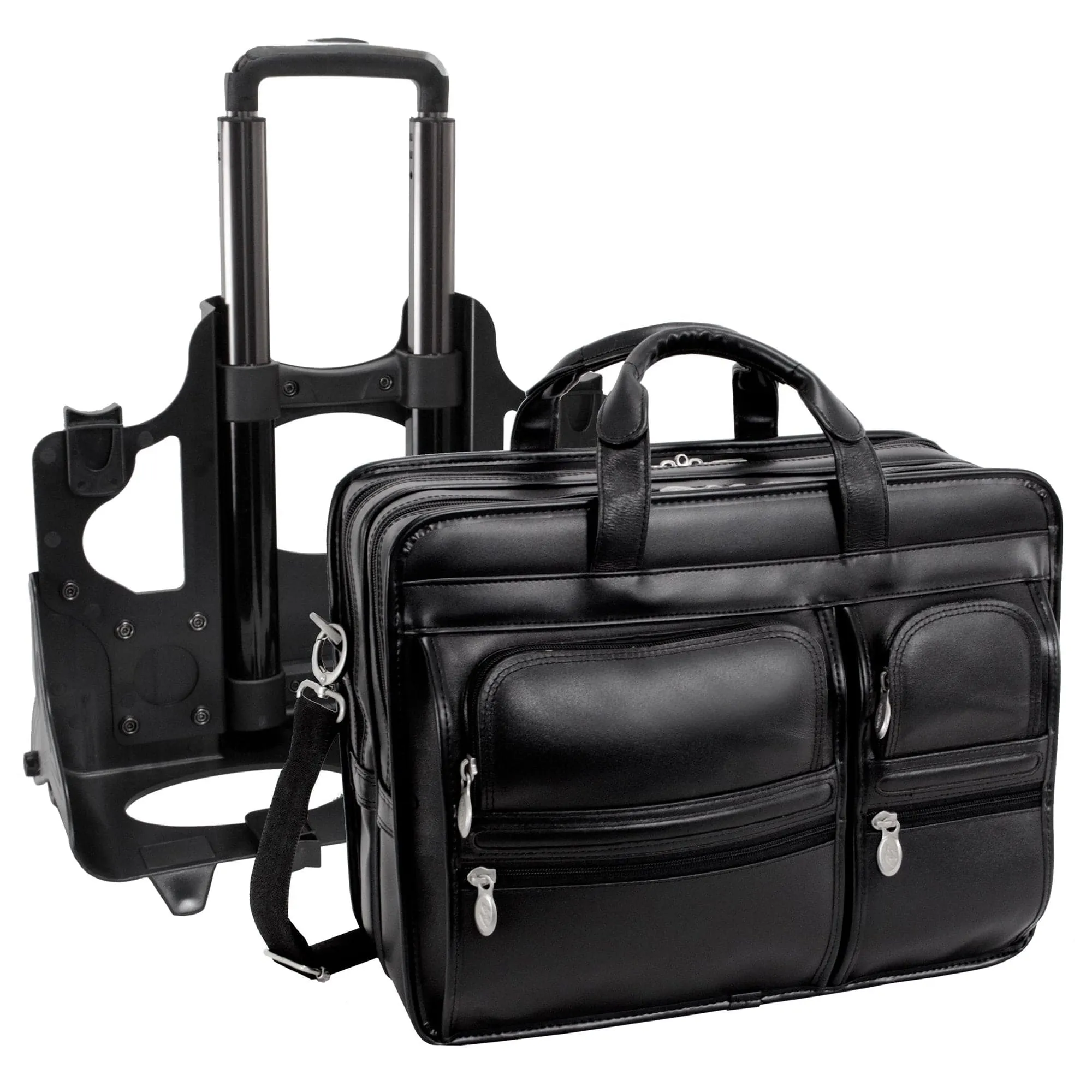 McKlein USA Clinton 17" Leather Patented Detachable -Wheeled Laptop Briefcase