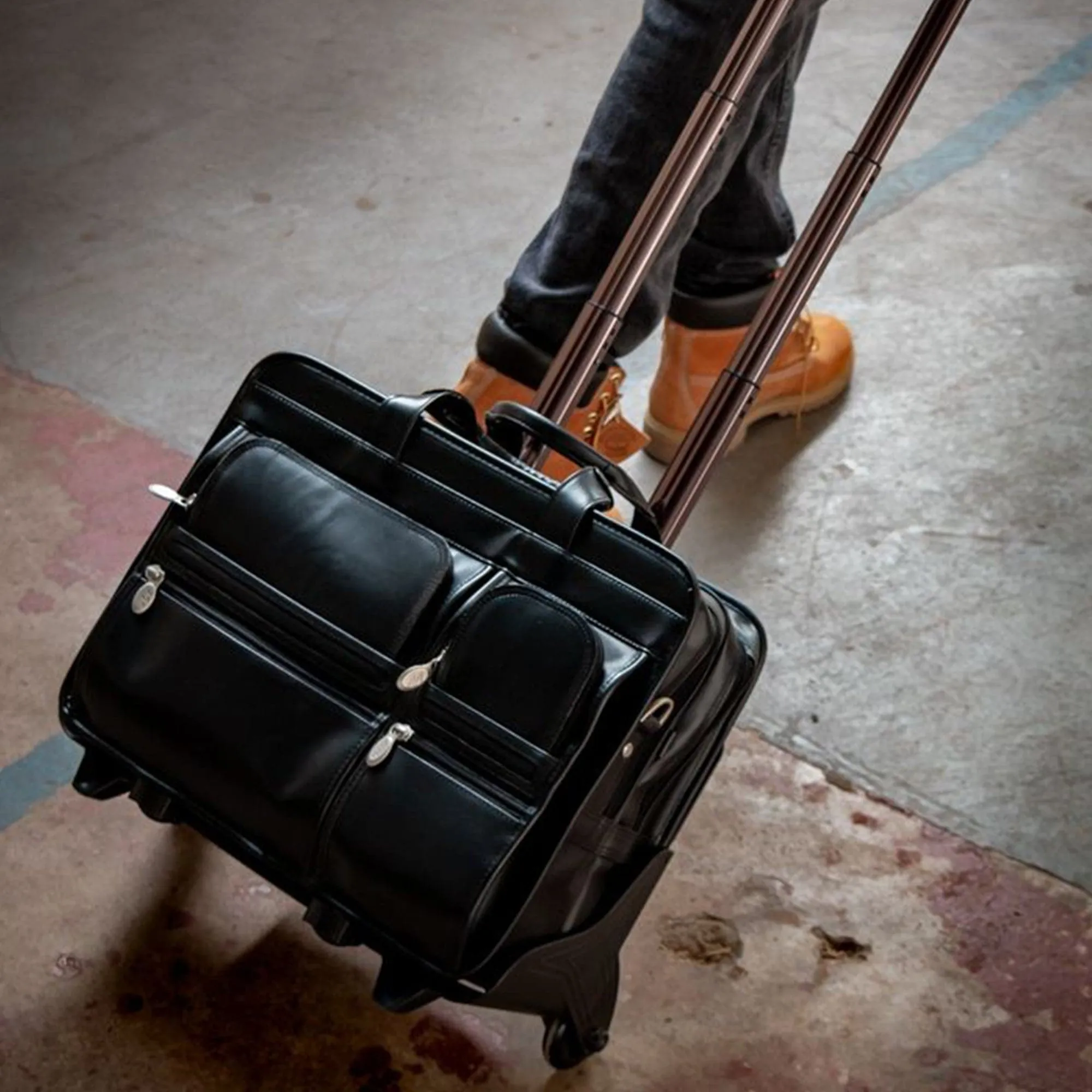 McKlein USA Clinton 17" Leather Patented Detachable -Wheeled Laptop Briefcase
