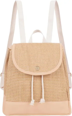 Medium Women Straw Woven Backpack Flap Drawstring Daypack Beach Shoulders Bag