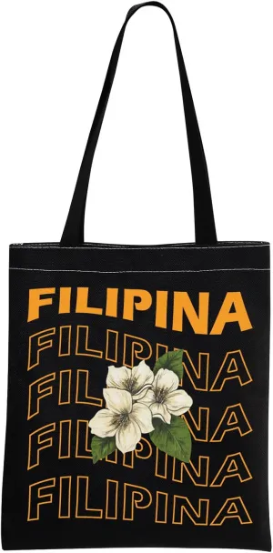 MEIKIUP Filipina Canvas Tote Bag - Philippines Travel Gift With Sun & Star Design