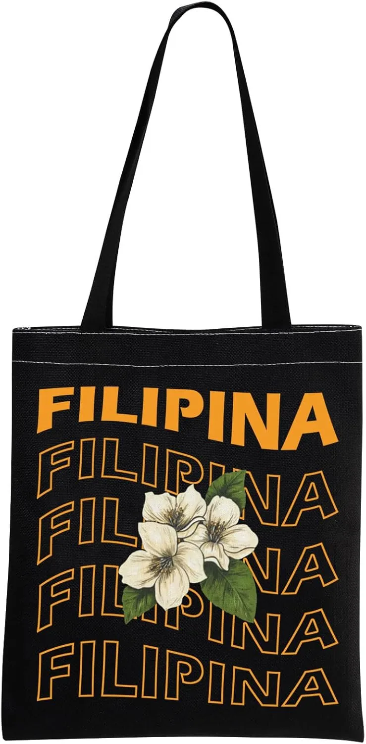 MEIKIUP Filipina Canvas Tote Bag - Philippines Travel Gift With Sun & Star Design