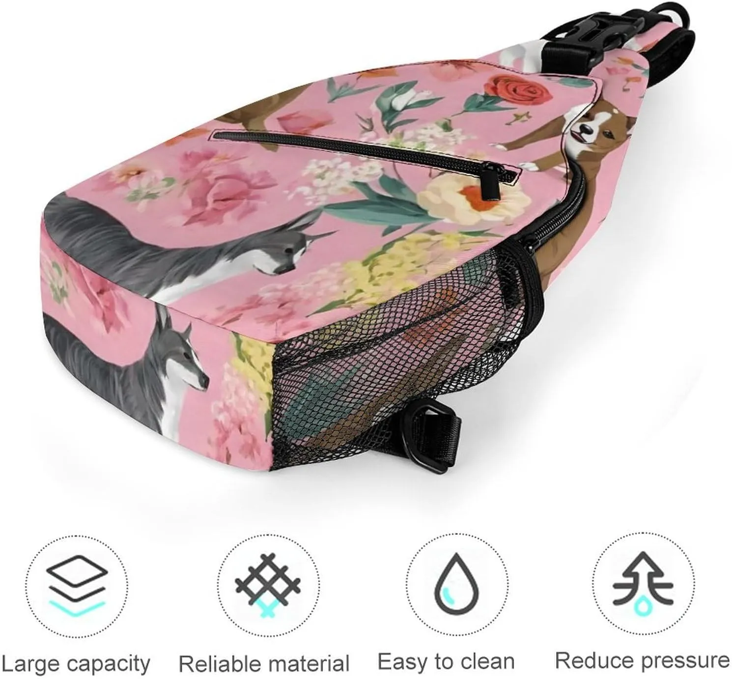 Men & Women Outdoor Sport Daypack Travel Bag, Chihuahua Dog Cute Pink Floral Art Sling Backpack Rucksack for Travel Hiking - Small Tool Backpack Bag Rucksack