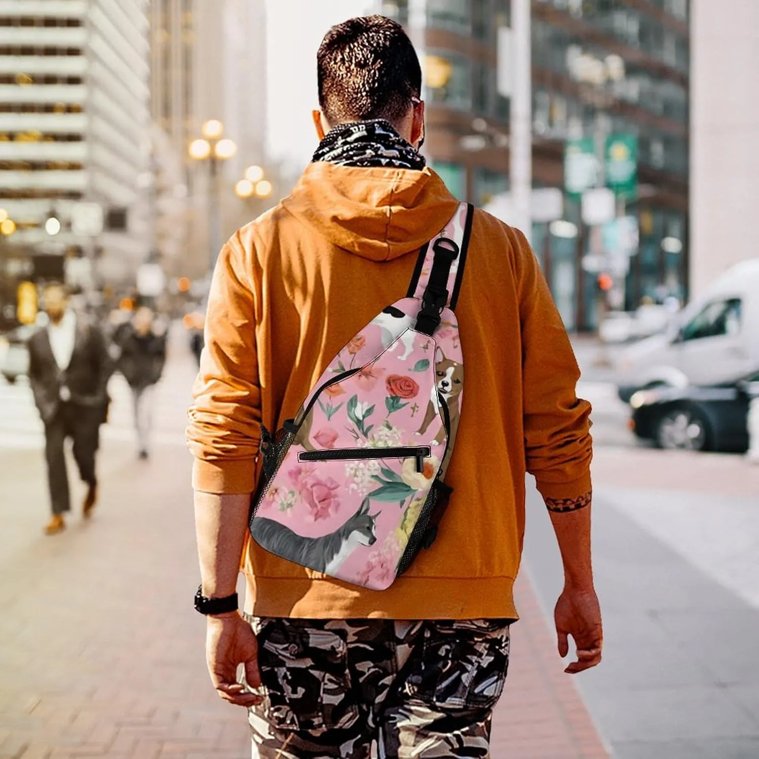 Men & Women Outdoor Sport Daypack Travel Bag, Chihuahua Dog Cute Pink Floral Art Sling Backpack Rucksack for Travel Hiking - Small Tool Backpack Bag Rucksack