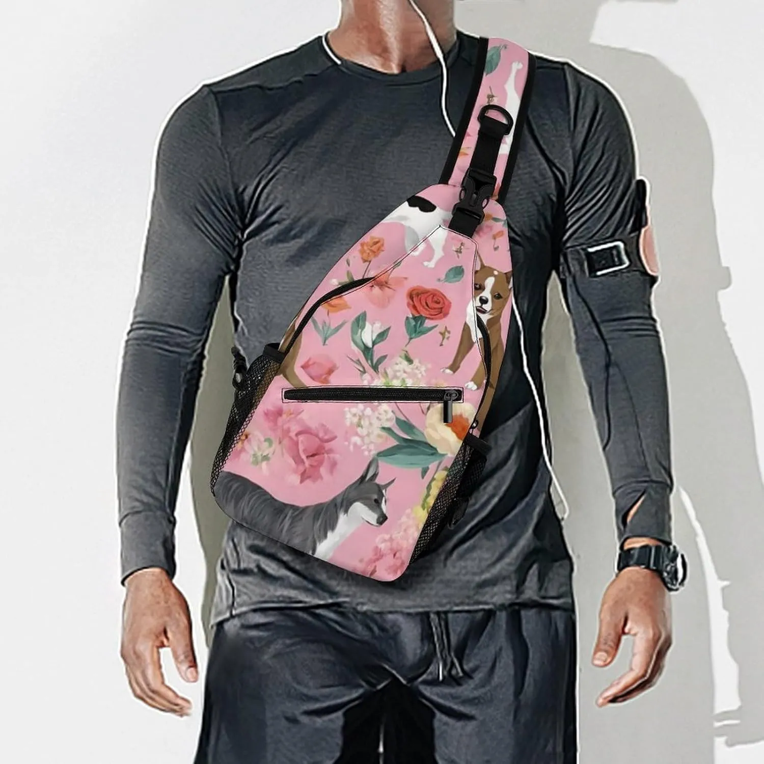 Men & Women Outdoor Sport Daypack Travel Bag, Chihuahua Dog Cute Pink Floral Art Sling Backpack Rucksack for Travel Hiking - Small Tool Backpack Bag Rucksack