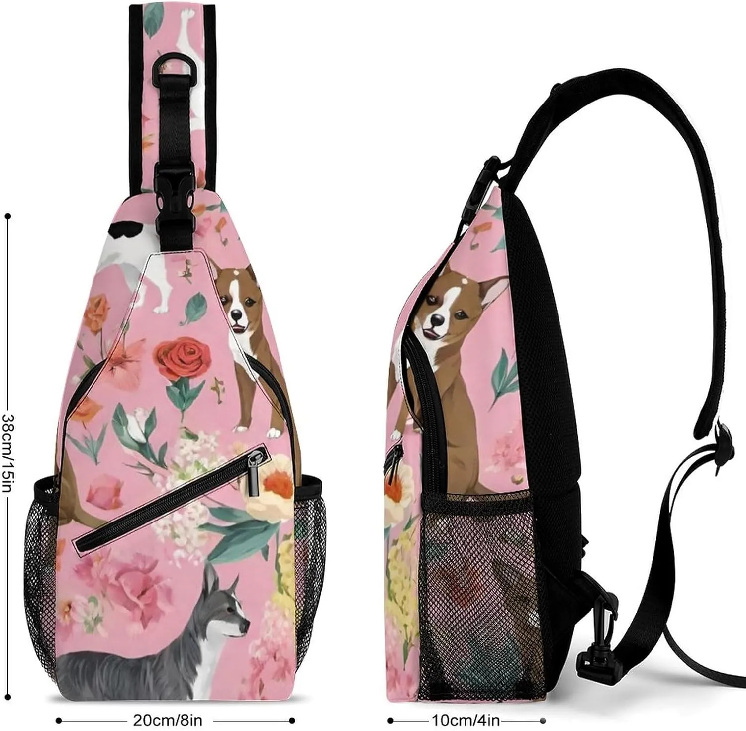 Men & Women Outdoor Sport Daypack Travel Bag, Chihuahua Dog Cute Pink Floral Art Sling Backpack Rucksack for Travel Hiking - Small Tool Backpack Bag Rucksack