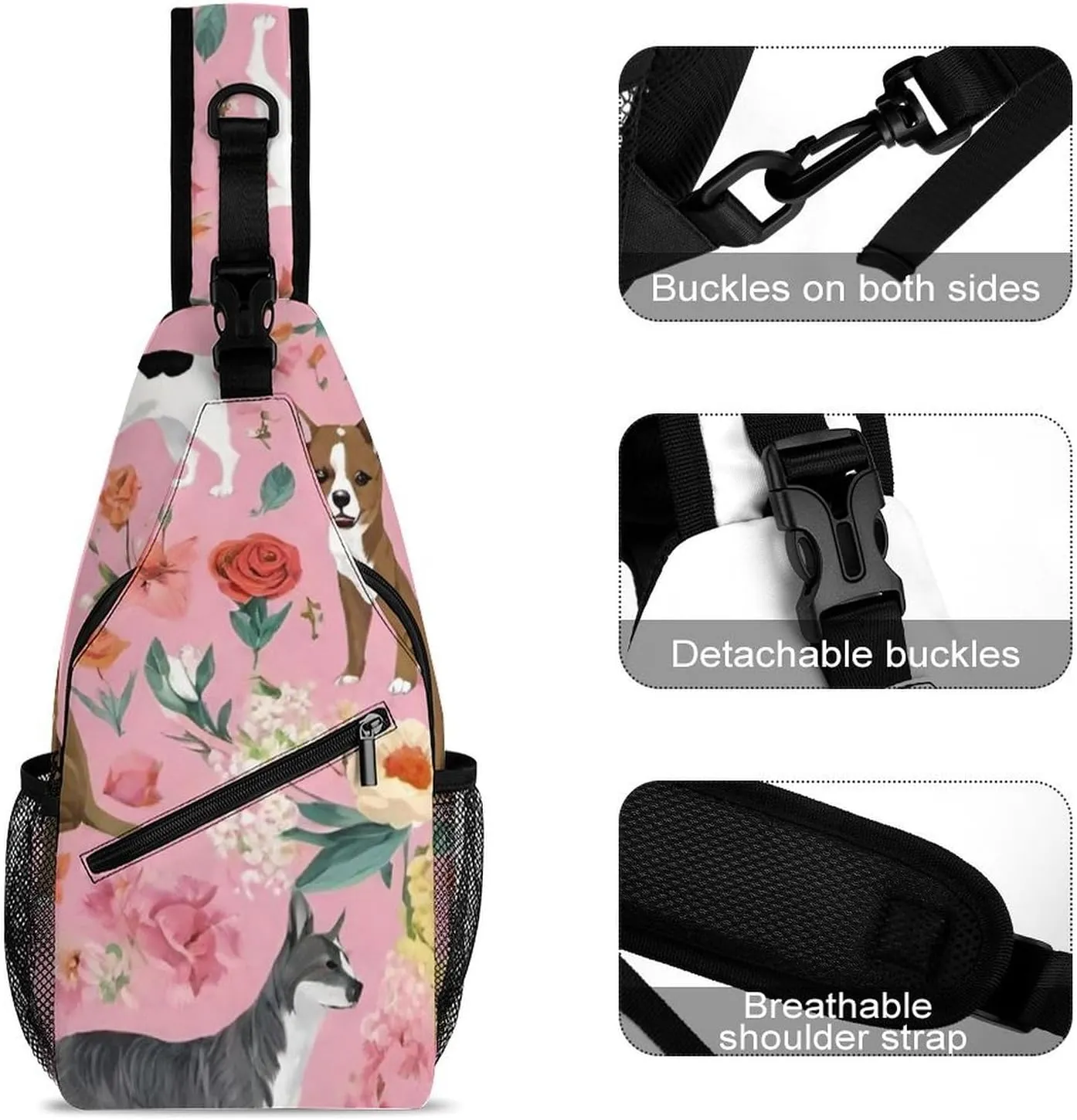 Men & Women Outdoor Sport Daypack Travel Bag, Chihuahua Dog Cute Pink Floral Art Sling Backpack Rucksack for Travel Hiking - Small Tool Backpack Bag Rucksack
