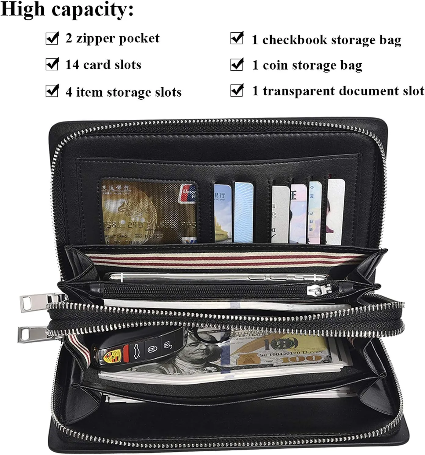 Men Clutch Bag Genuine Leather Wallet Long Purse Business Card Holder Case…