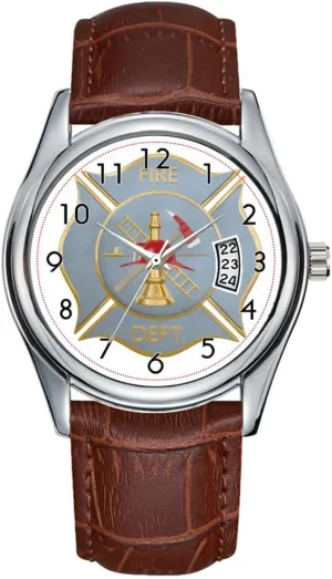 Men Watch Casual Waterproof Quartz Watches Clock Date Classic Business Brown Leather Christmas Wristwatch Gray Maltese Firefighting Symbol Watch