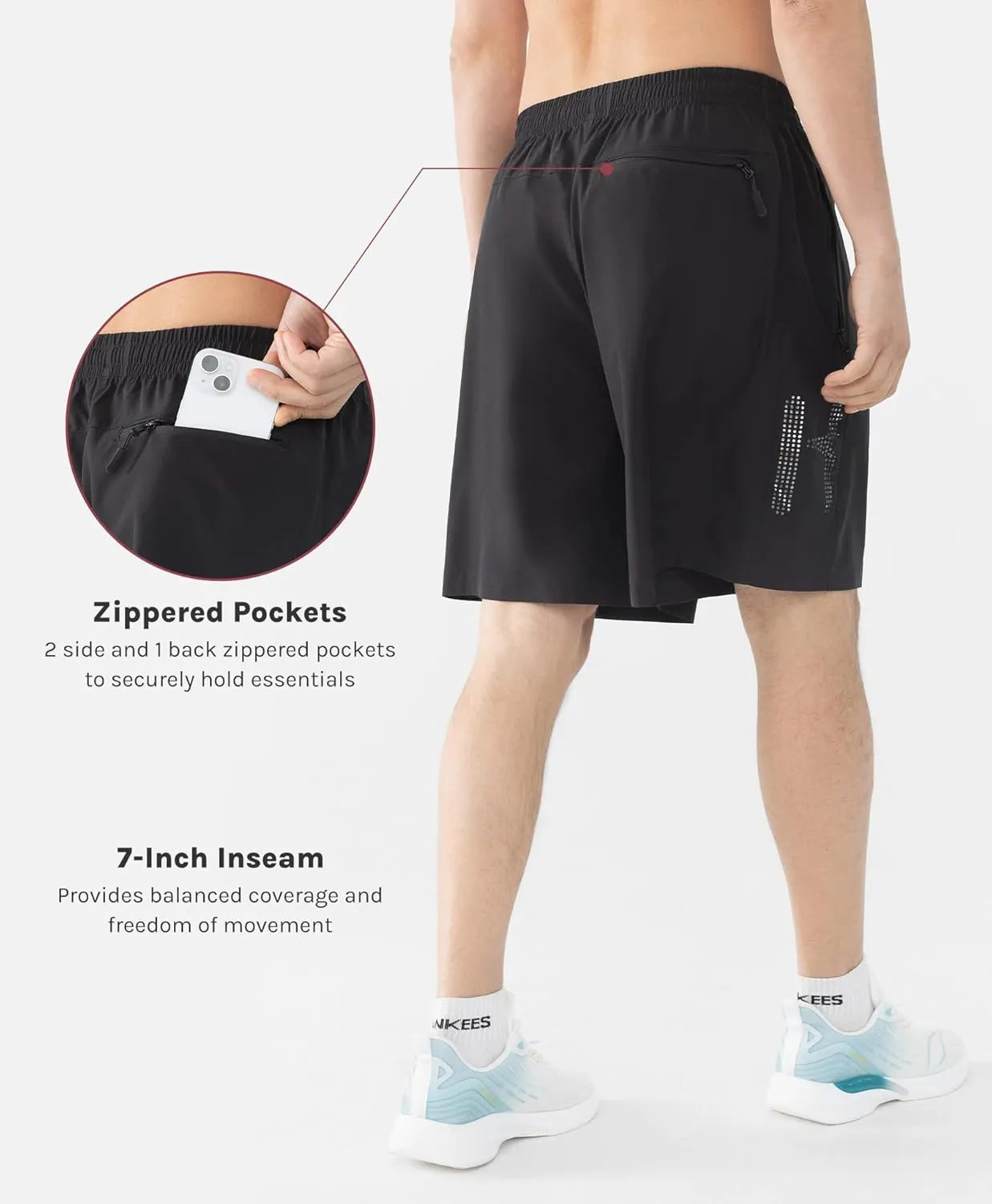 Men's 7" Quick-Dry Hiking Shorts UPF50  Reflective, Lightweight 3 Zipper Pockets Stretch for Running Gym Outdoor