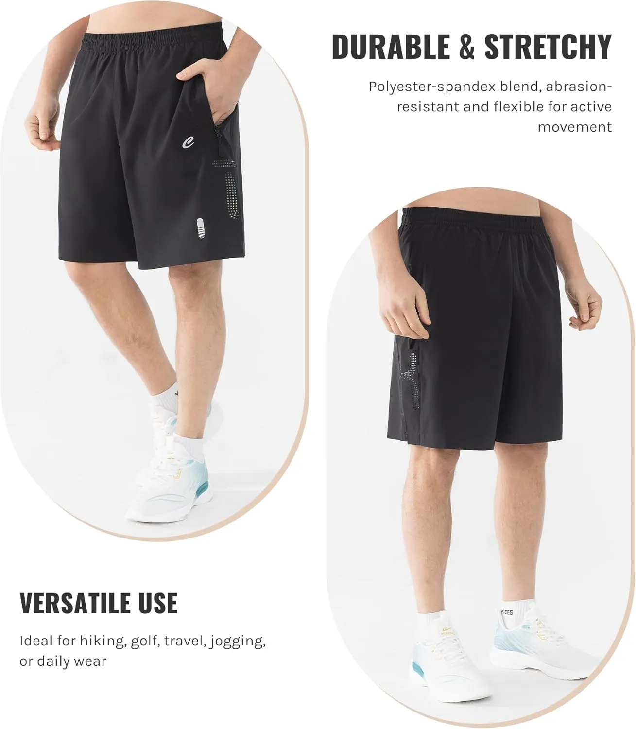 Men's 7" Quick-Dry Hiking Shorts UPF50  Reflective, Lightweight 3 Zipper Pockets Stretch for Running Gym Outdoor