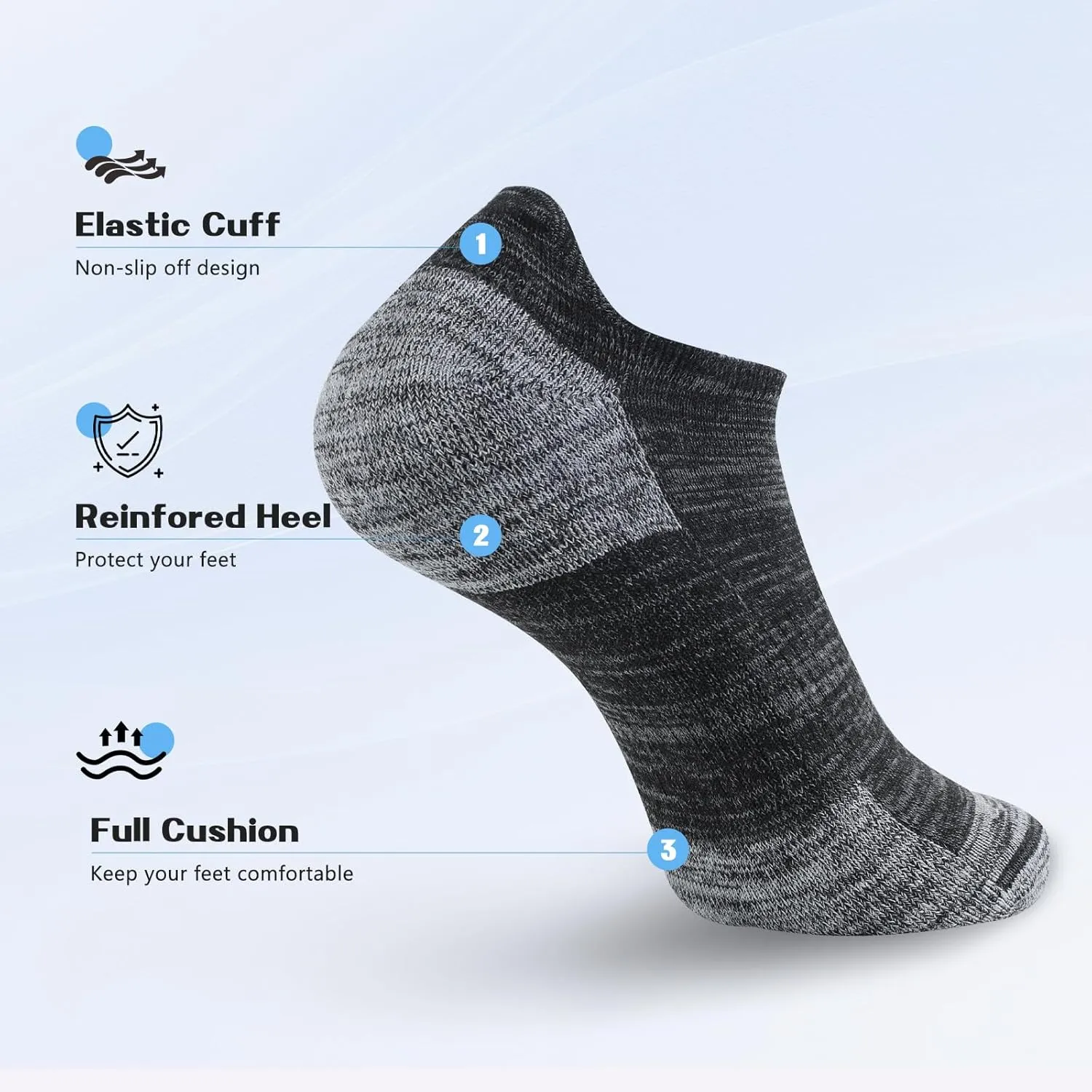 Mens Ankle Running Socks Cushioned Athletic Low Cut Short Socks for Men 5 Pack