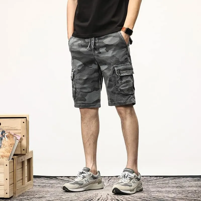 Men's Camouflage Tactical Cargo Shorts Drawstring Relaxed Fit Military Shorts with Multi Pockets