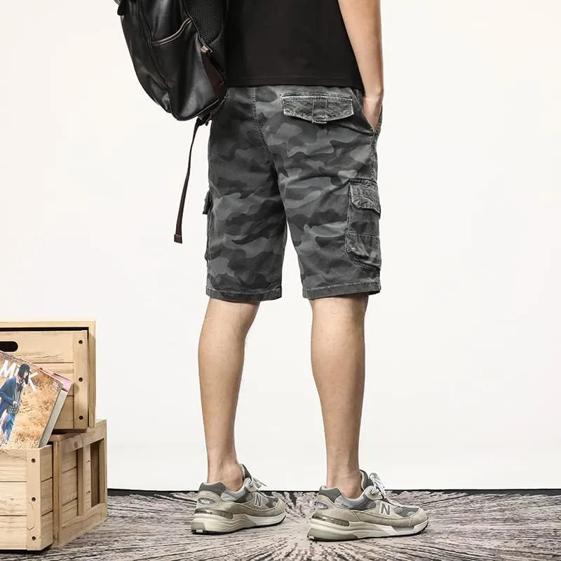 Men's Camouflage Tactical Cargo Shorts Drawstring Relaxed Fit Military Shorts with Multi Pockets