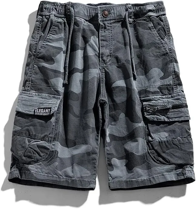 Men's Camouflage Tactical Cargo Shorts Drawstring Relaxed Fit Military Shorts with Multi Pockets