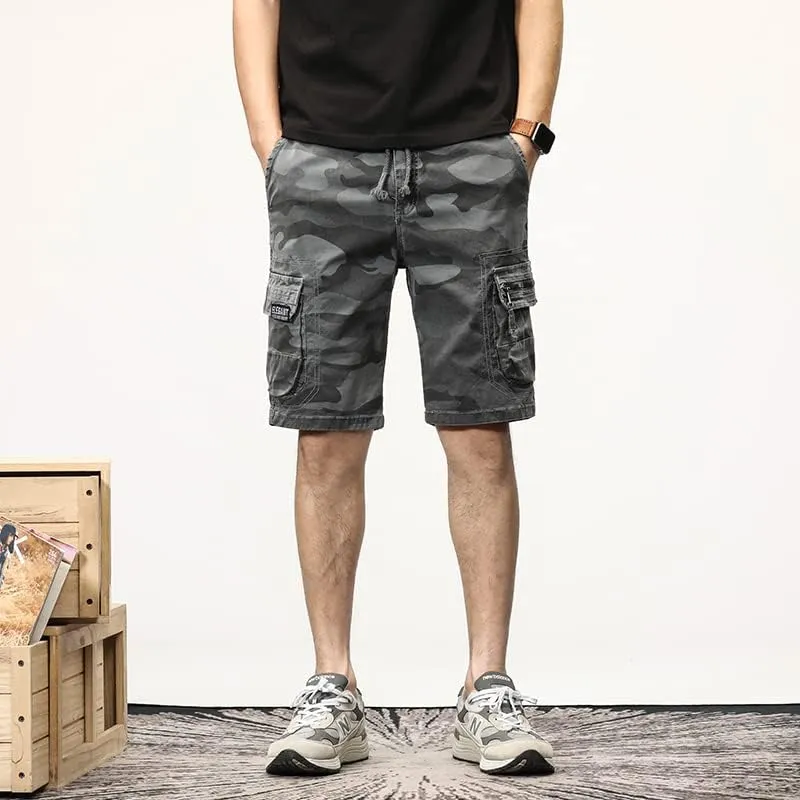 Men's Camouflage Tactical Cargo Shorts Drawstring Relaxed Fit Military Shorts with Multi Pockets