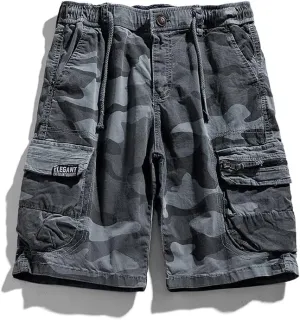 Men's Camouflage Tactical Cargo Shorts Drawstring Relaxed Fit Military Shorts with Multi Pockets