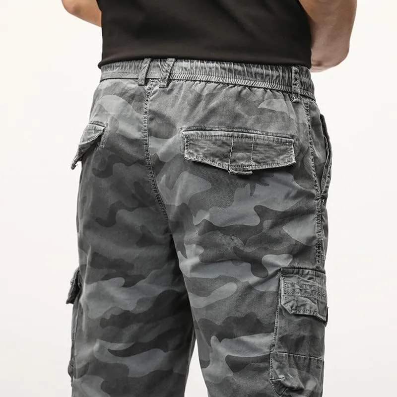 Men's Camouflage Tactical Cargo Shorts Drawstring Relaxed Fit Military Shorts with Multi Pockets