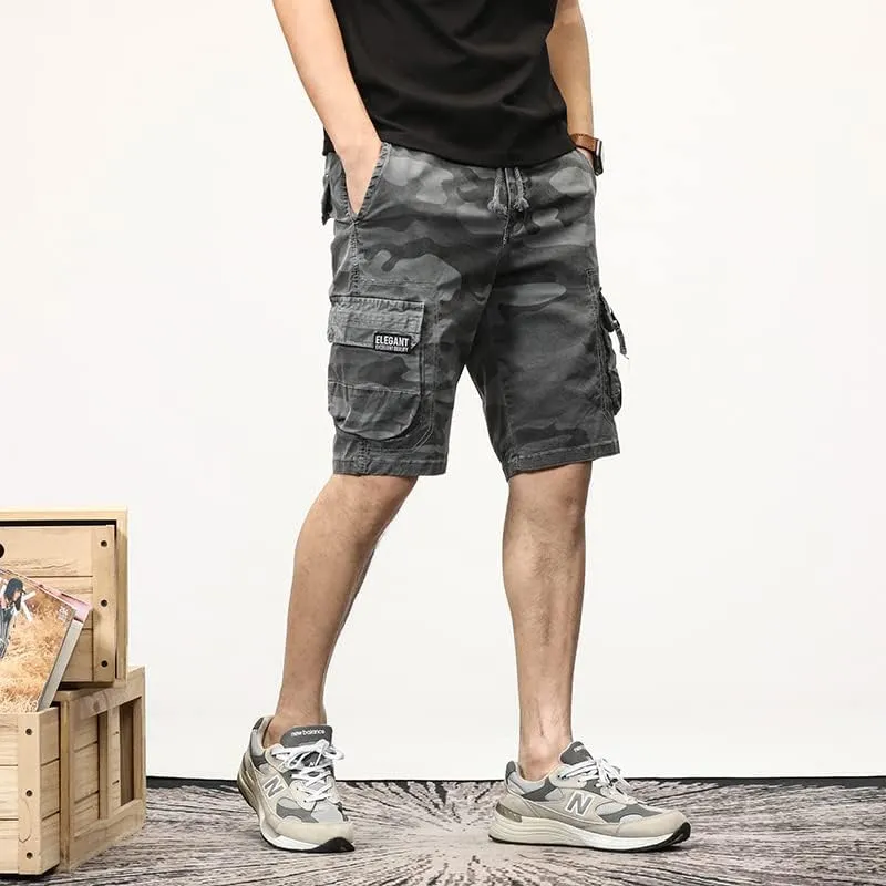 Men's Camouflage Tactical Cargo Shorts Drawstring Relaxed Fit Military Shorts with Multi Pockets