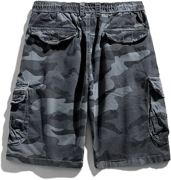 Men's Camouflage Tactical Cargo Shorts Drawstring Relaxed Fit Military Shorts with Multi Pockets