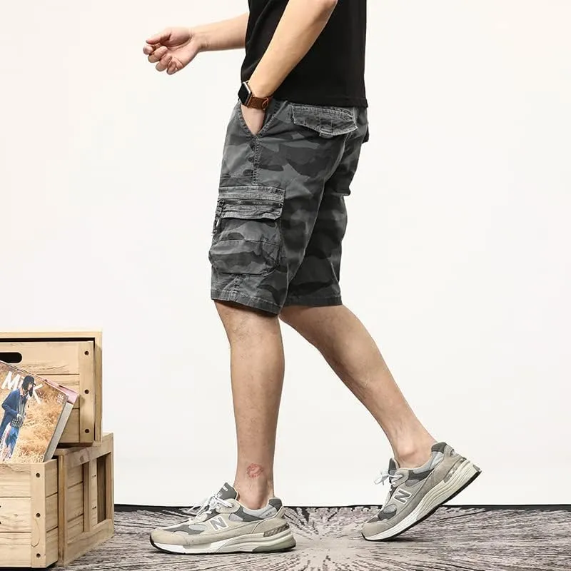 Men's Camouflage Tactical Cargo Shorts Drawstring Relaxed Fit Military Shorts with Multi Pockets