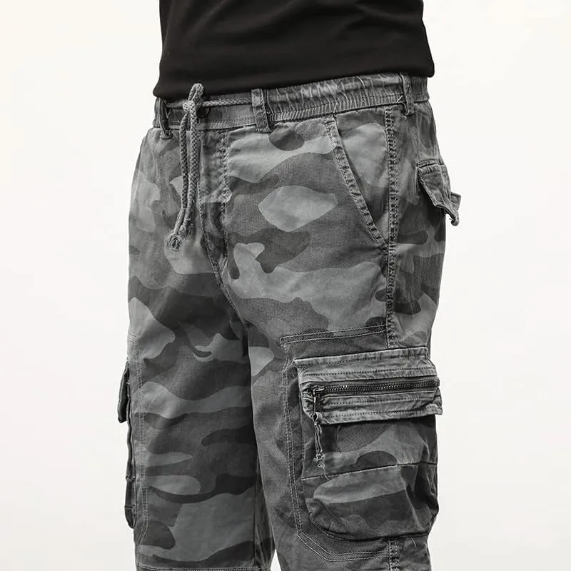 Men's Camouflage Tactical Cargo Shorts Drawstring Relaxed Fit Military Shorts with Multi Pockets