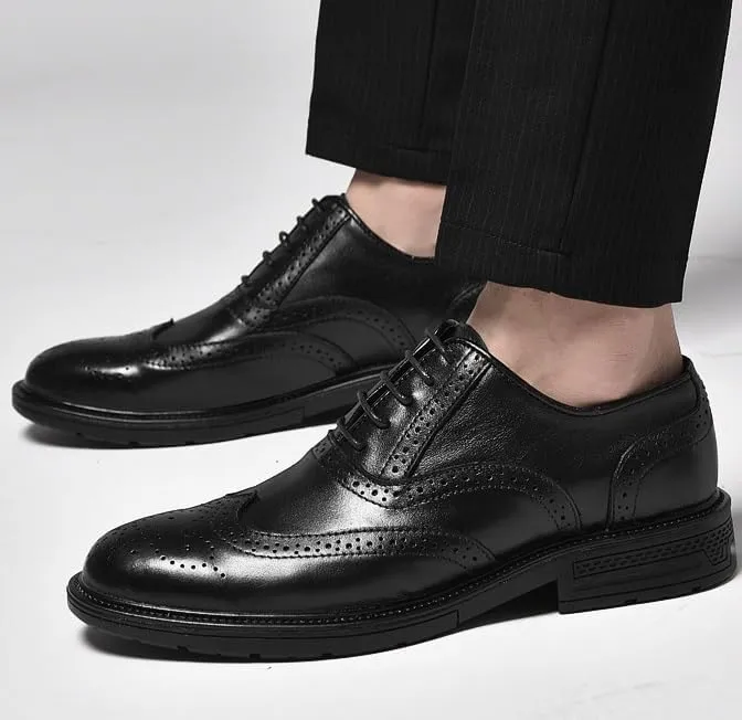Men's Casual Business Oxford Dress Shoes Formal Pointed Toe Tuxedo Derby Shoes Leather Lace up Leather Lined Perforated Dress Oxfords Shoes for Men