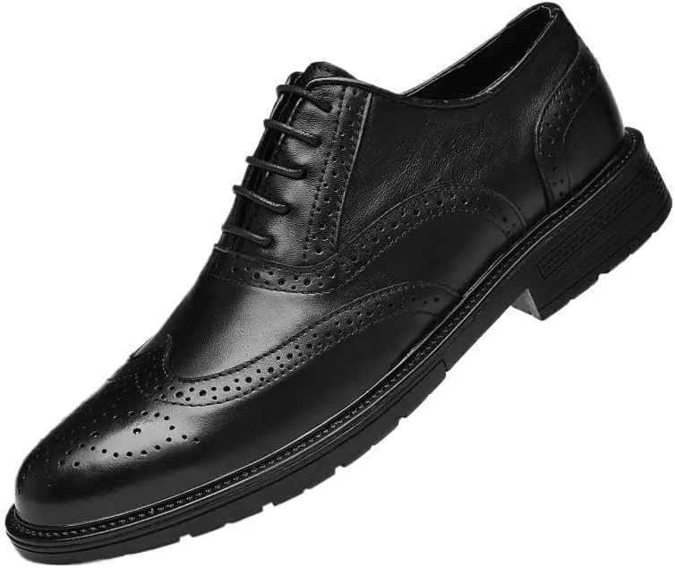Men's Casual Business Oxford Dress Shoes Formal Pointed Toe Tuxedo Derby Shoes Leather Lace up Leather Lined Perforated Dress Oxfords Shoes for Men