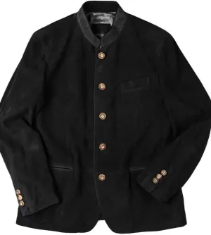 Men's Classic Suede Blazer 5-Button Business Casual Faux Leather Sports Jacket