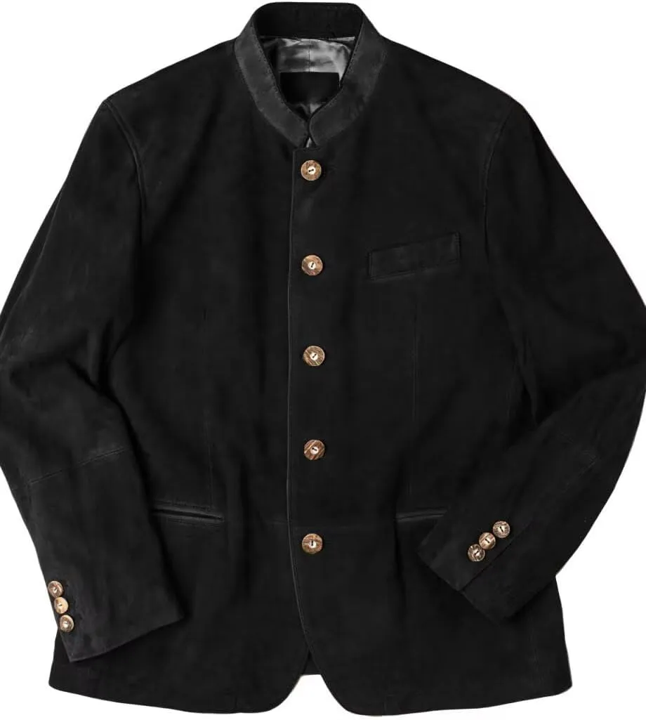 Men's Classic Suede Blazer 5-Button Business Casual Faux Leather Sports Jacket